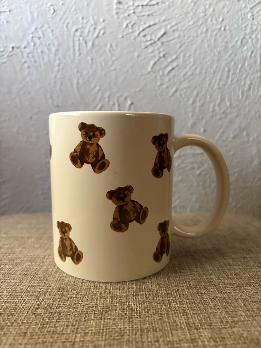 Cream Teddy Bear Pattern Ceramic Coffee Mug - Unbranded